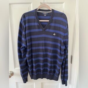 🌟Brooks Brothers Cotton Cashmere Navy/Royal Blue Striped VNeck Sweater Size XL
